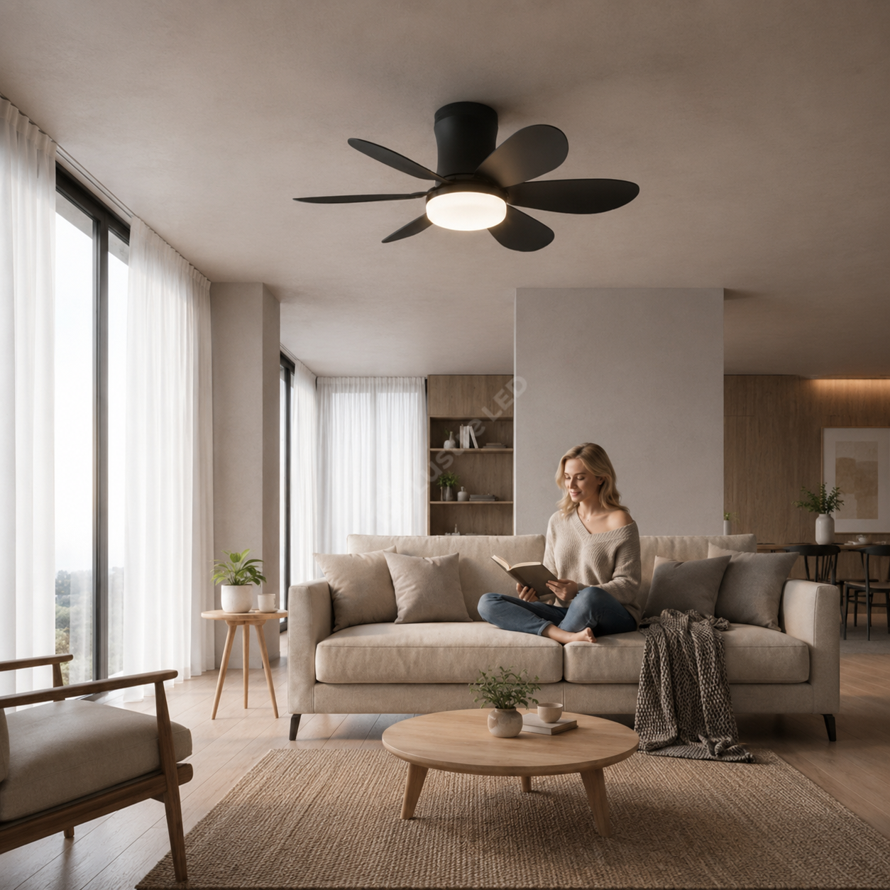 Lustra LED CCT VELO Black cu Ventilator Echivalent 200W Telecomanda