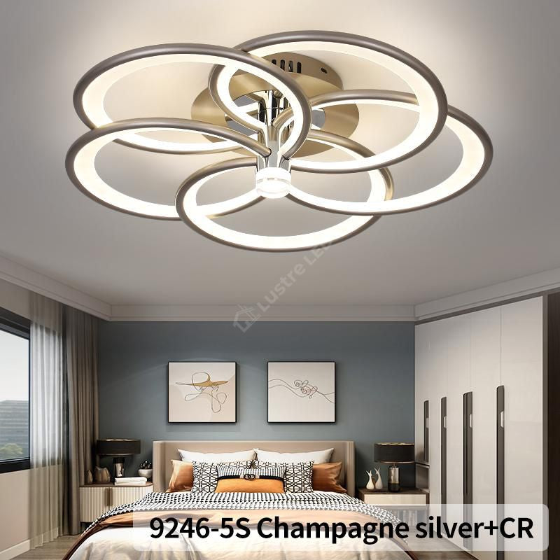Lustra LED CHAMPAGNE Silver 5 Circles Echivalent 800W Telecomanda Lighting Fixtures