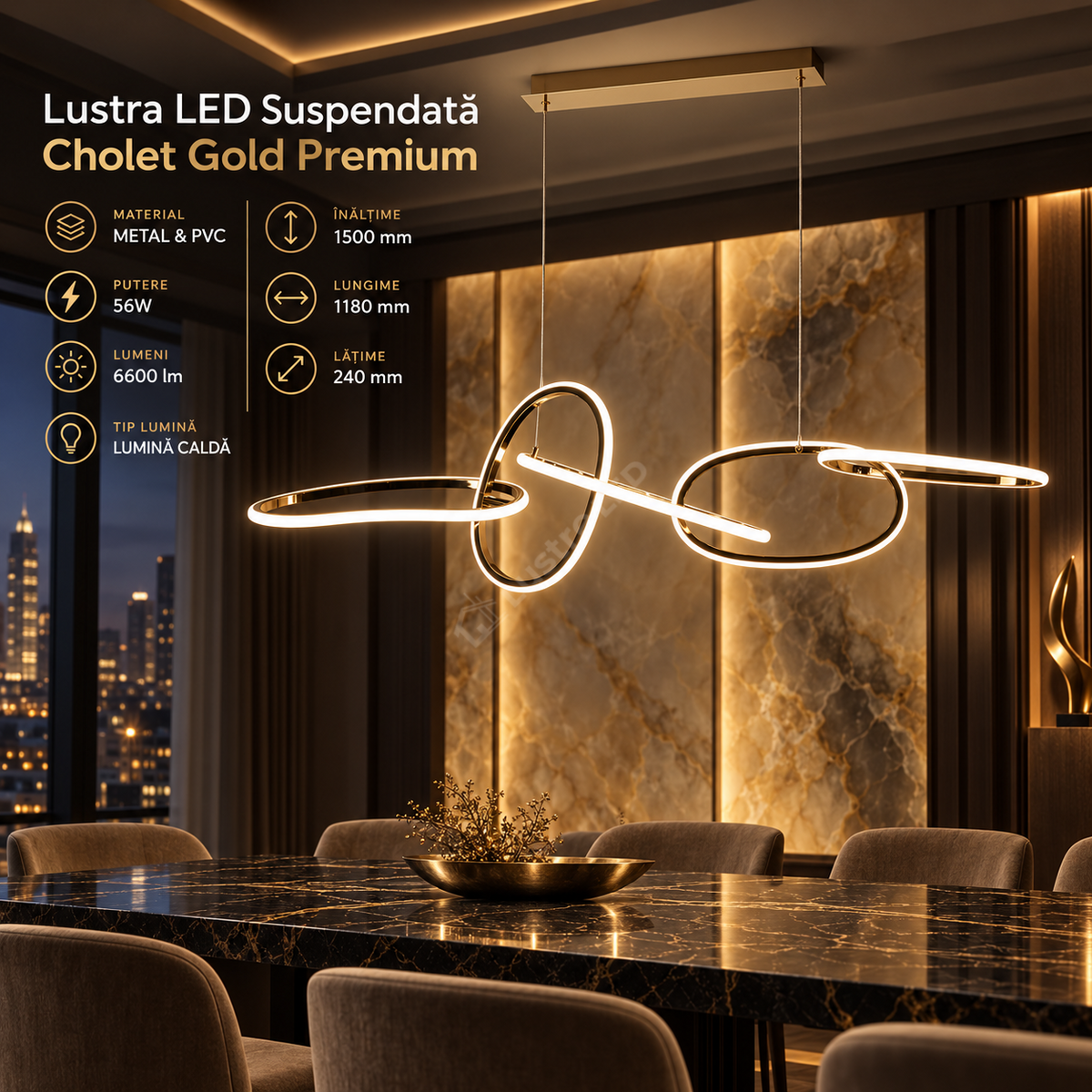Lustra LED Cholet Gold Premium Lumina Calda Echivalent 650W
