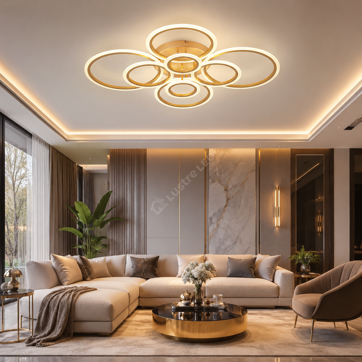 Lustra LED Circle 4+4 Gigant Gold Echivalent 800W Telecomanda