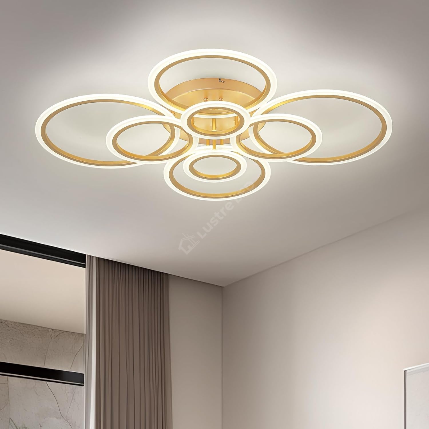 Lustra LED Circle 4+4 Gigant Gold Echivalent 800W Telecomanda