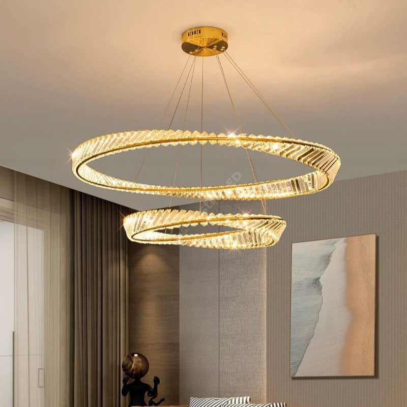 Lustra LED Cristal 2 Segmente 60x40cm Maxi EnVogue Gold 8000lm Telecomanda