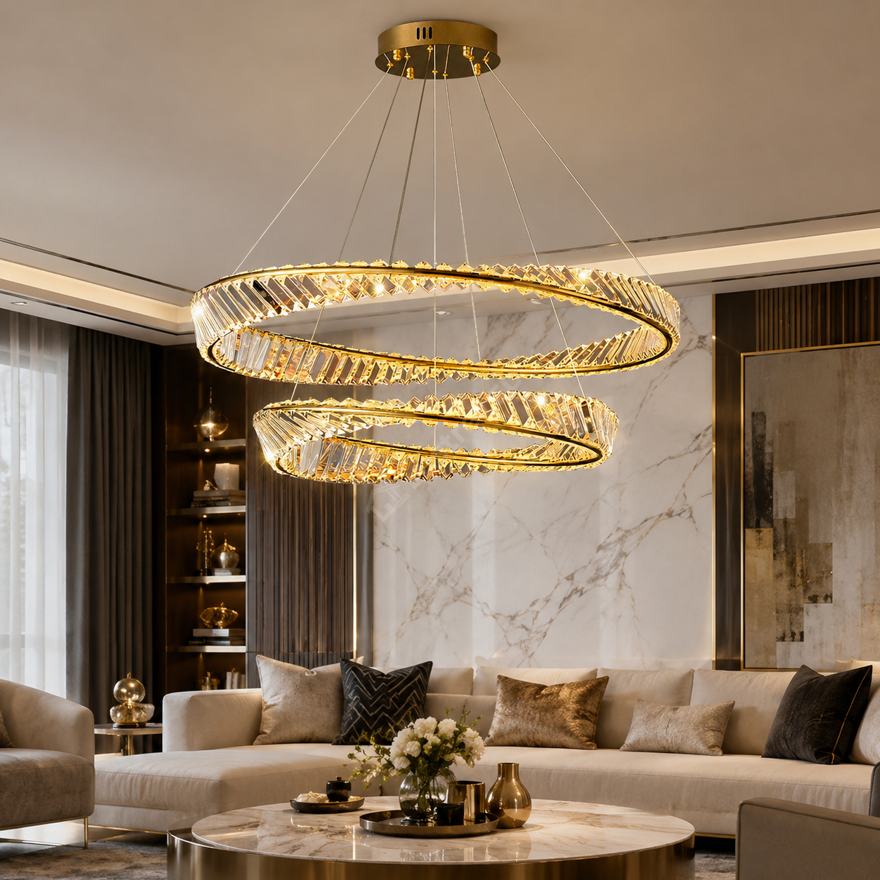 Lustra LED Cristal 2 Segmente 60x40cm Maxi EnVogue Gold 8000lm Telecomanda