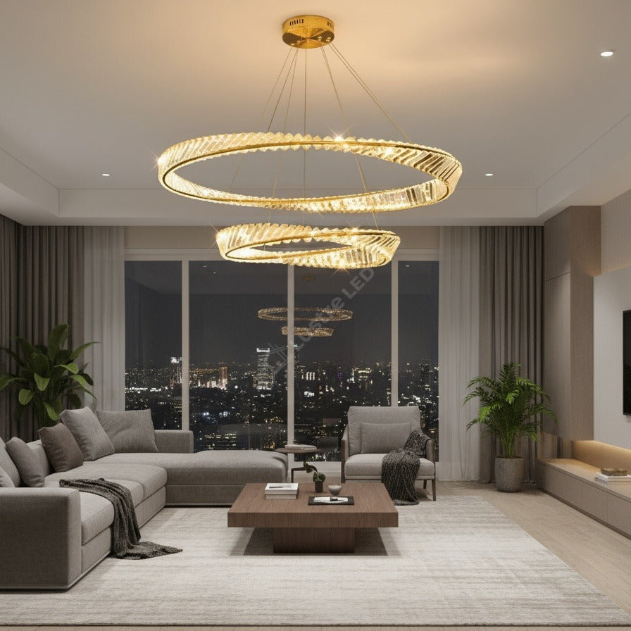 Lustra LED Cristal 2 Segmente 60x40cm Maxi EnVogue Gold 8000lm Telecomanda