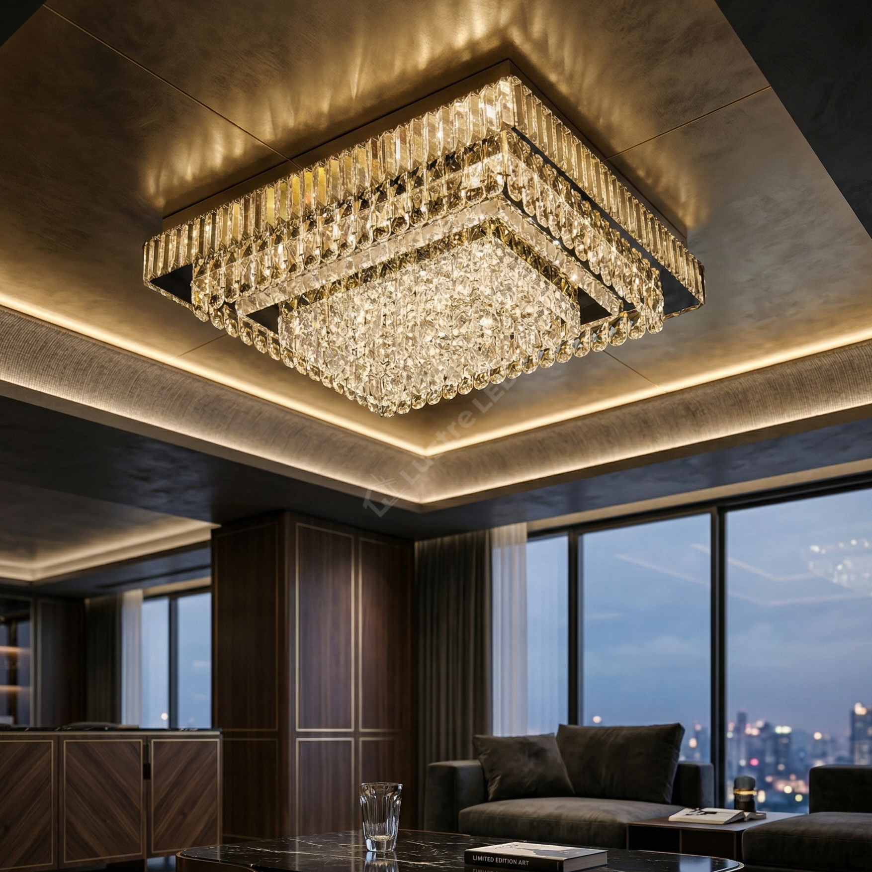 Lustra LED Cristal Aplicata ELYSIUM Square Telecomanda Echivalent 1000W