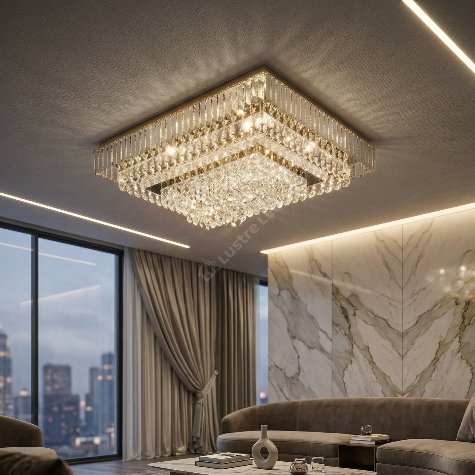 Lustra LED Cristal Aplicata ELYSIUM Square Telecomanda Echivalent 1000W