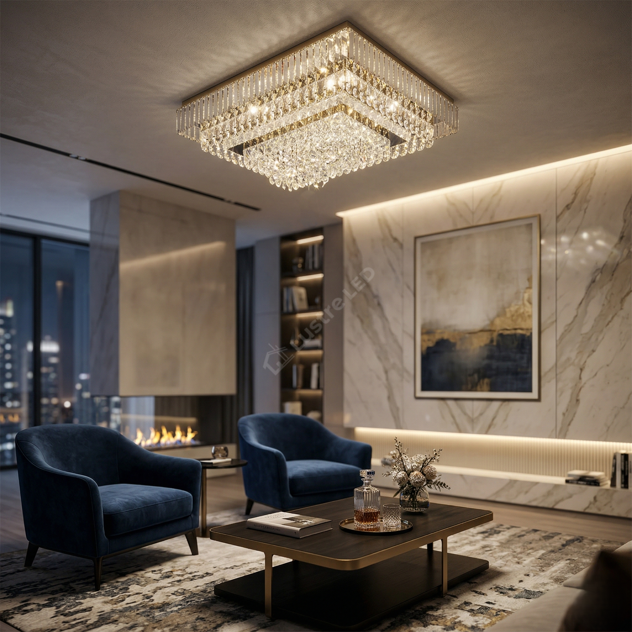 Lustra LED Cristal Aplicata ELYSIUM Square Telecomanda Echivalent 1000W