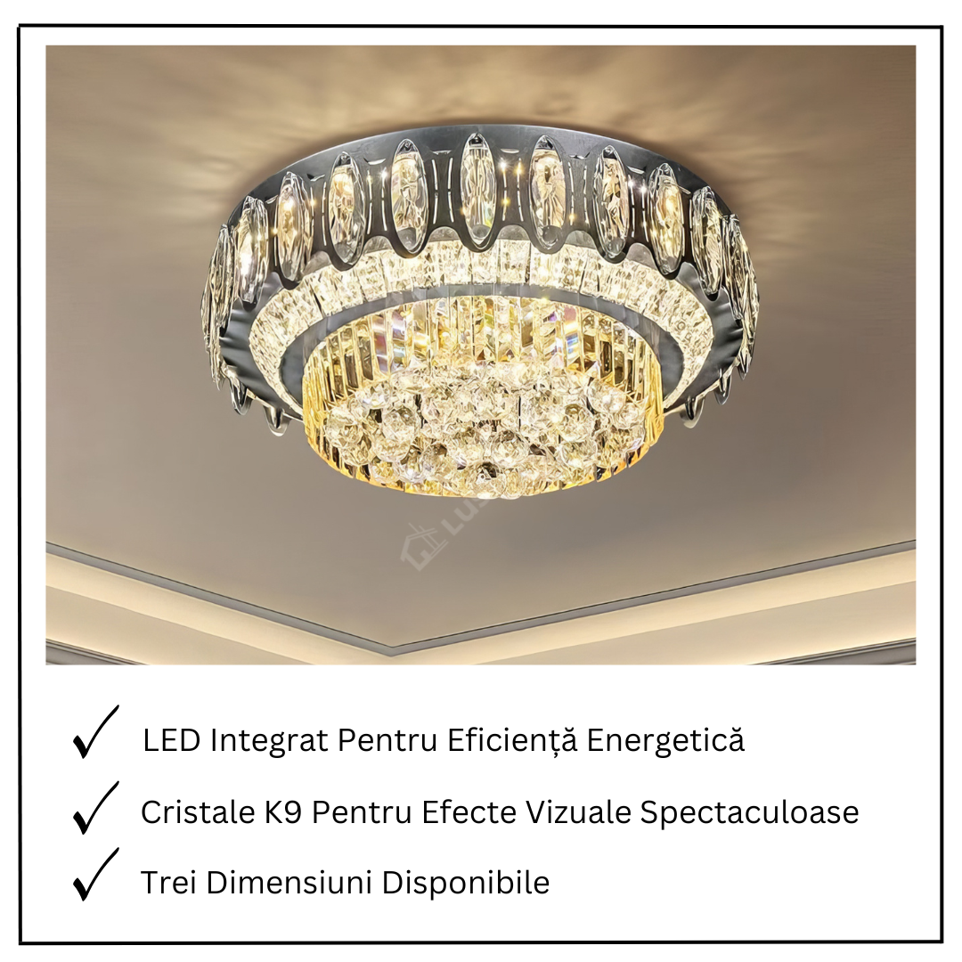 Lustra LED Aplicata Majestic Crown Cristal Telecomanda Chandeliers