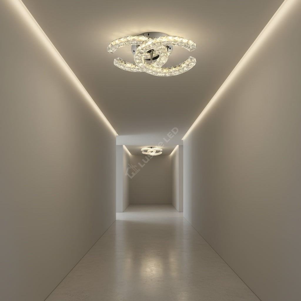 Lustra LED CRISTAL Double C Gold Echivalent 300W Telecomanda Lighting Fixtures
