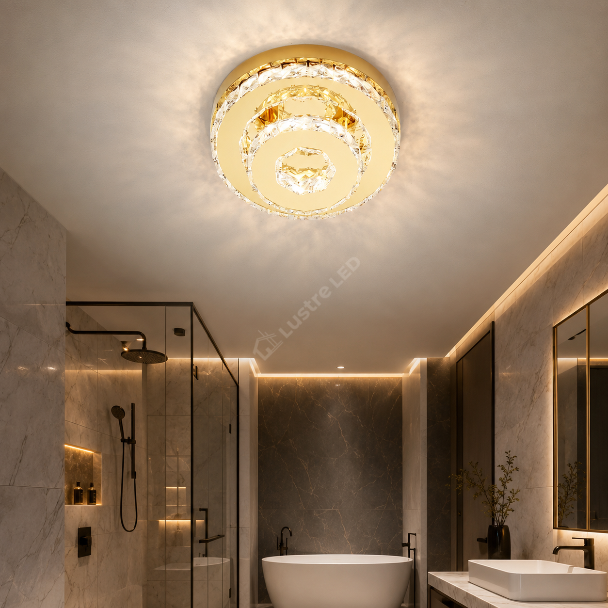 Lustra LED CRISTAL Double Circle Gold 25cm Echivalent 200W