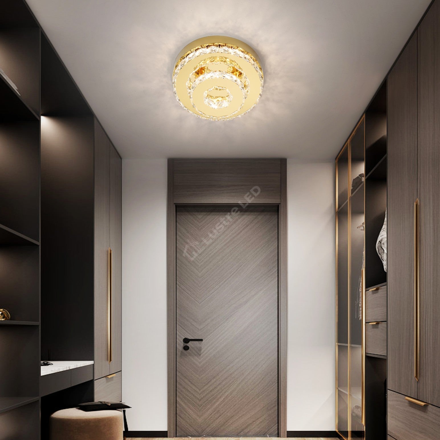 Lustra LED CRISTAL Double Circle Gold 25cm Echivalent 200W