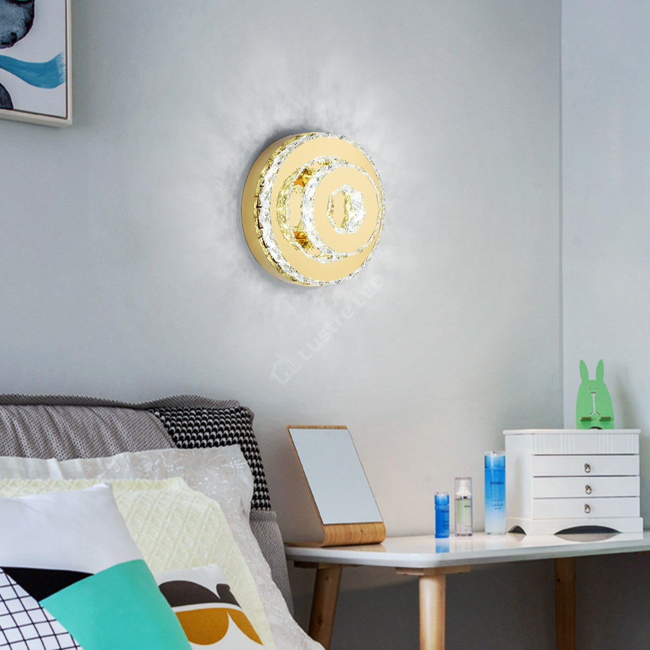 Lustra LED CRISTAL Double Circle Gold 25cm Echivalent 200W