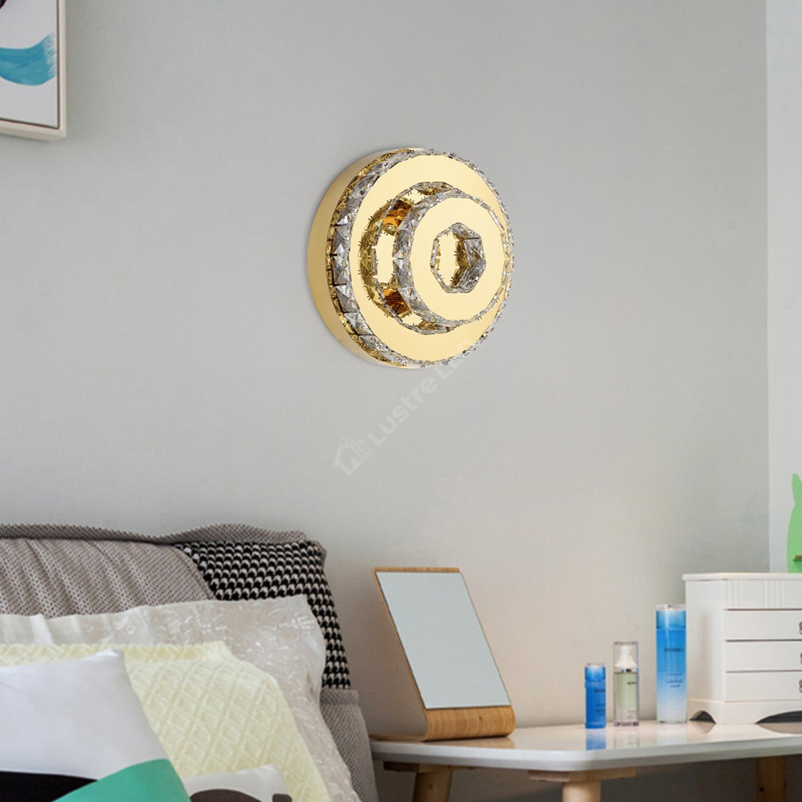 Lustra LED CRISTAL Double Circle Gold 25cm Echivalent 200W