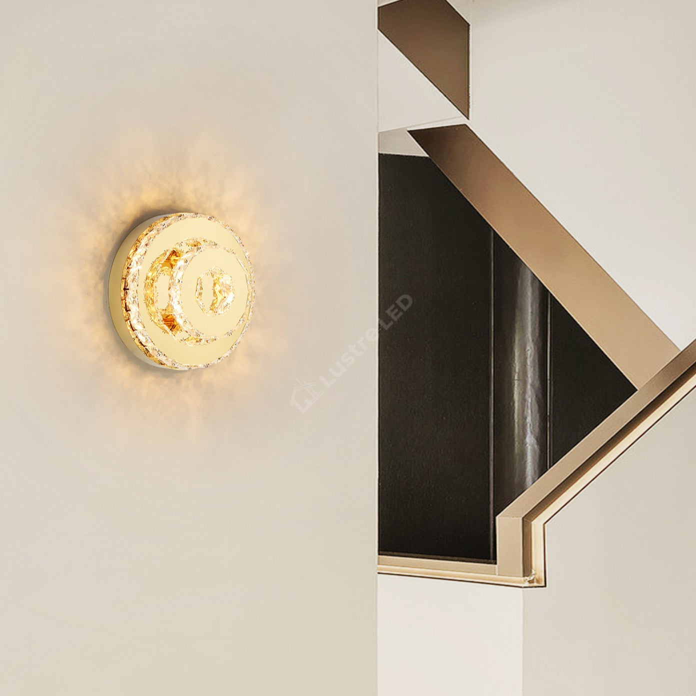 Lustra LED CRISTAL Double Circle Gold 25cm Echivalent 200W