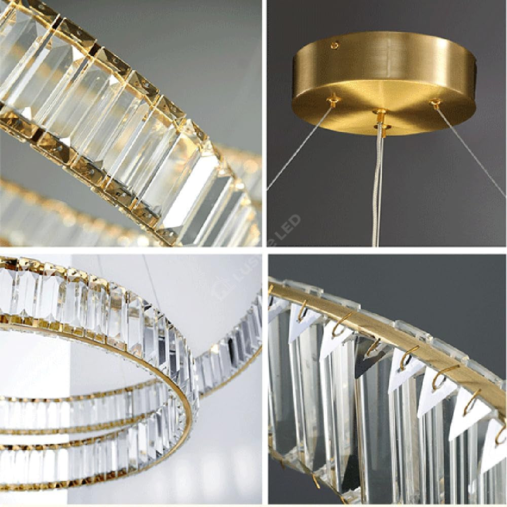 Lustra LED Cristal Gold 3 Segmente Mobile Echivalent 1000W Telecomanda Lighting Fixtures