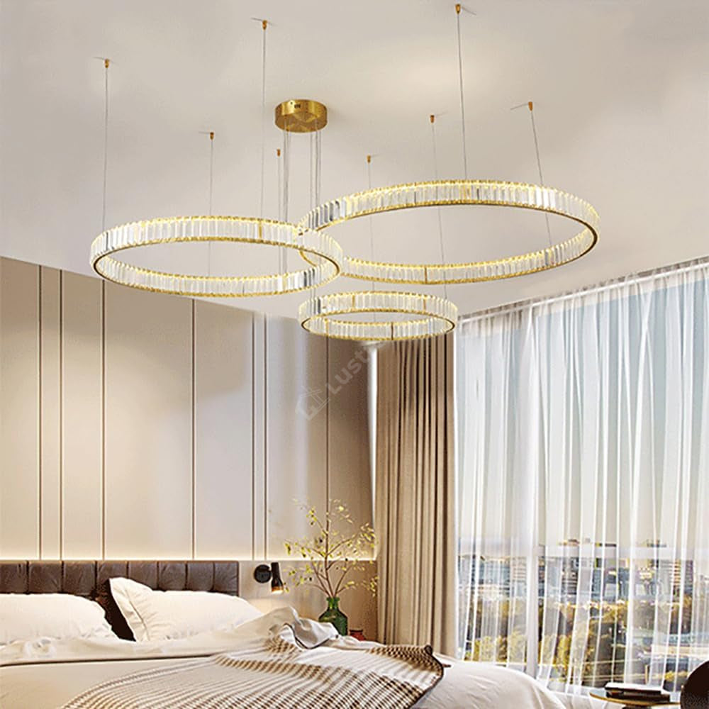 Lustra LED Cristal Gold 3 Segmente Mobile Echivalent 1000W Telecomanda Lighting Fixtures