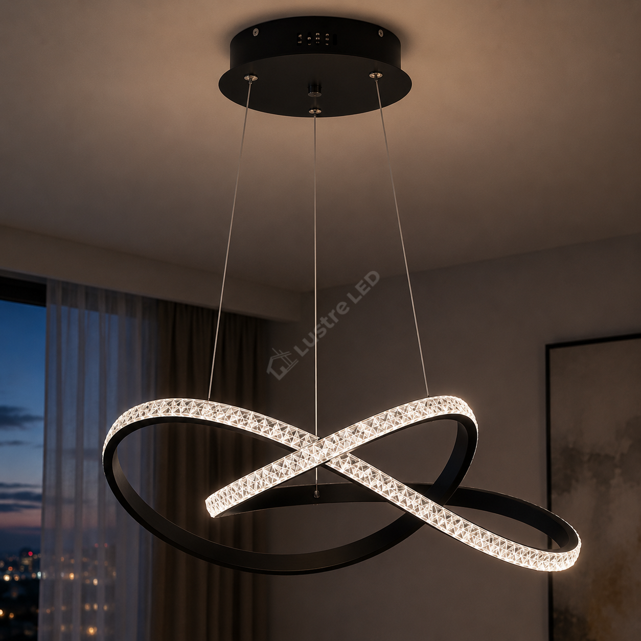 Lustra LED Cristal Infinity Black 2 Segmente Echivalent 400W