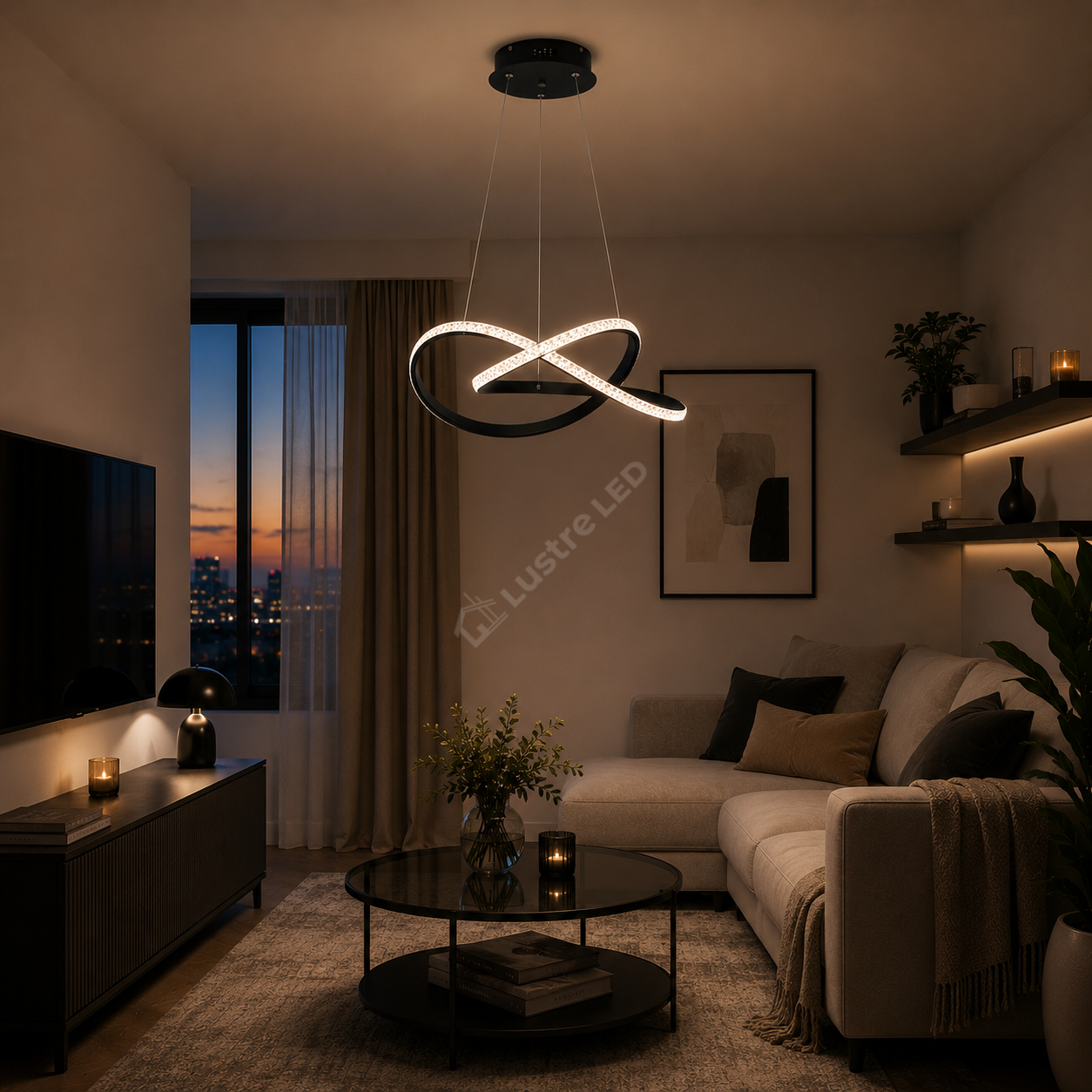 Lustra LED Cristal Infinity Black 2 Segmente Echivalent 400W