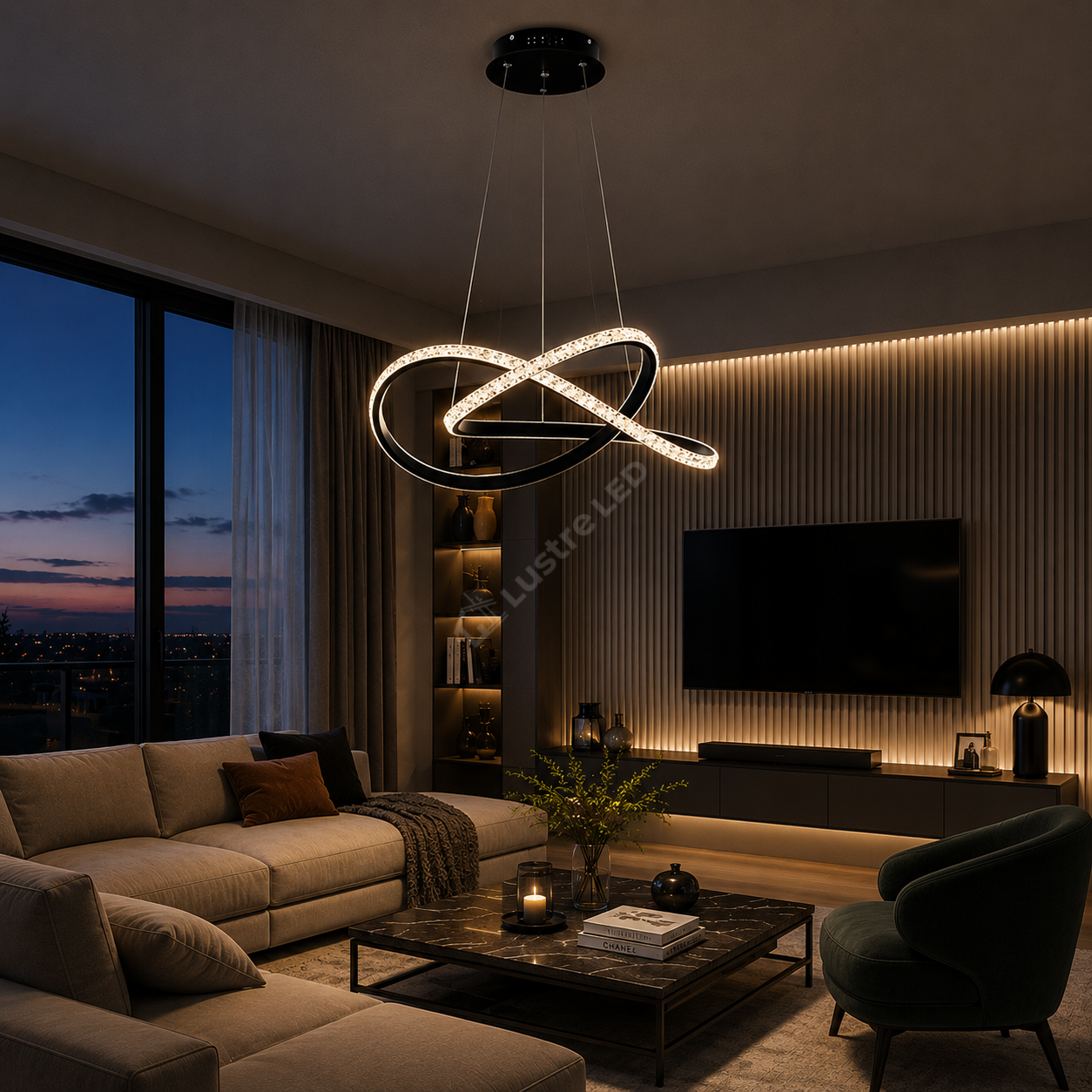 Lustra LED Cristal Infinity Black 2 Segmente Echivalent 400W