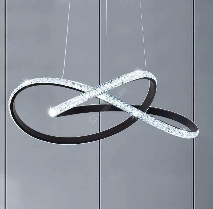 Lustra LED Cristal Infinity Black 2 Segmente Echivalent 400W SUSPENDATE / NEAGRA Chandeliers