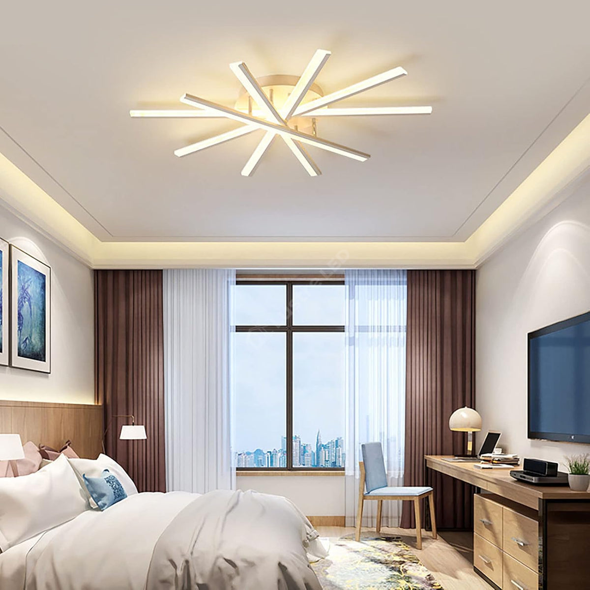 Lustra LED CROSS LINNES Alb Echivalent 800W Telecomanda ALBA / 95CM / MINIMALIST DESIGN Lighting Fixtures