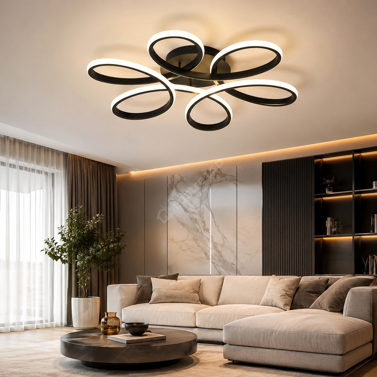 Lustra LED DAISY Black Echivalent 800W Telecomanda