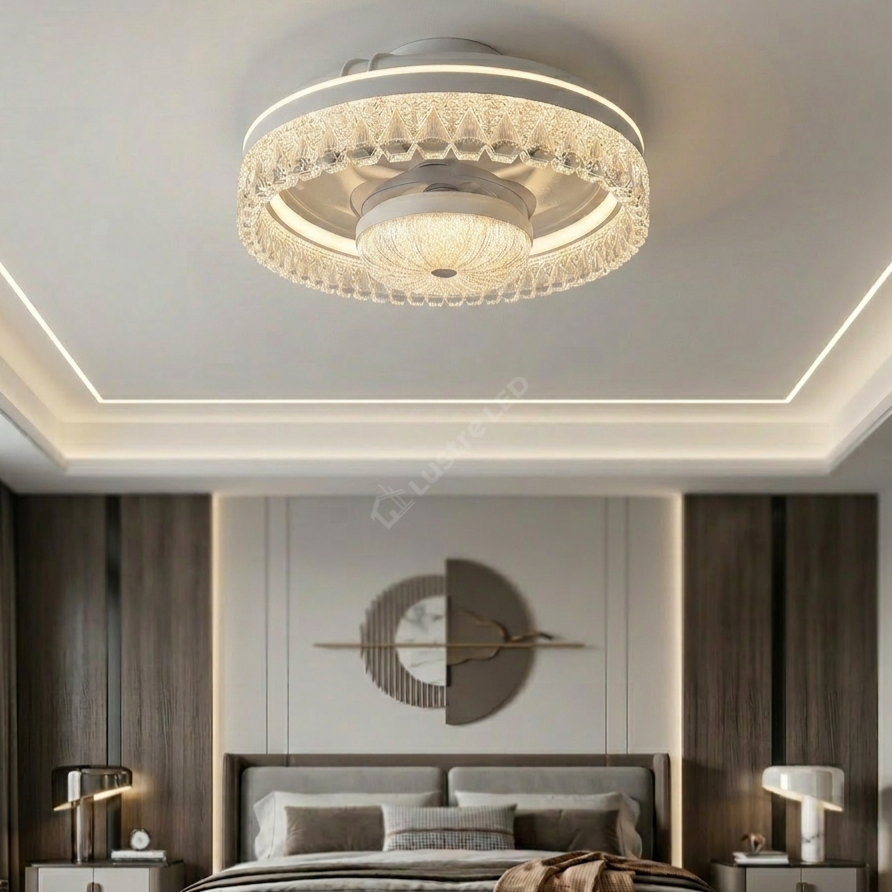 Lustra LED EVOK White cu Ventilator Ø50CM Echivalent 400W Telecomanda