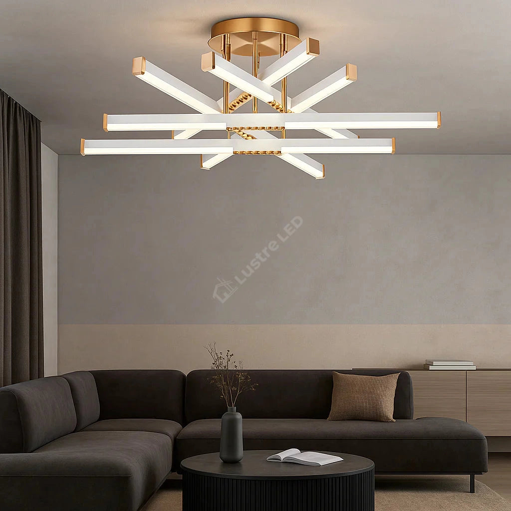 Lustra LED FERGA LINES Gold Echivalent 700W Telecomanda AURIE / 60CM / MINIMALIST DESIGN Lighting Fixtures