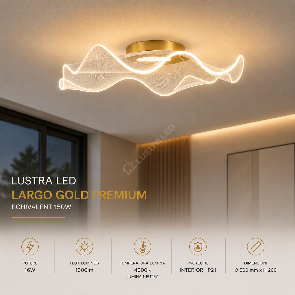 Lustra LED Largo Gold Premium Echivalent 150W