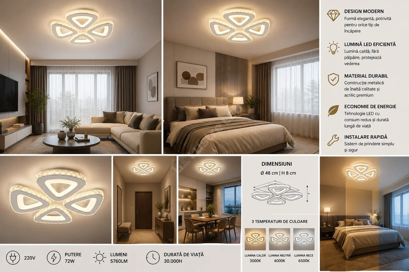 Lustra LED LOTUS CCT Chrome Cristal Echivalent 800W Telecomanda