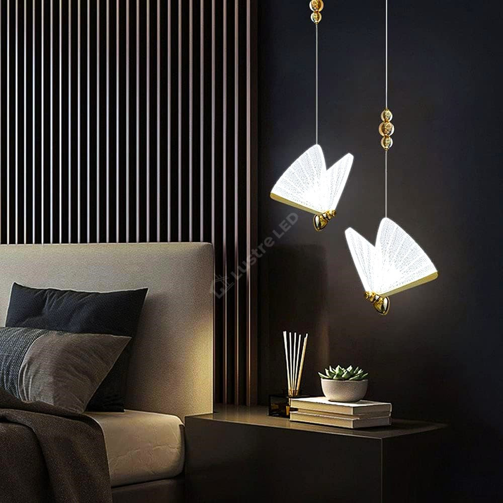 Lustra Led Luxury 2 Golden Butterflies Lighting Fixtures