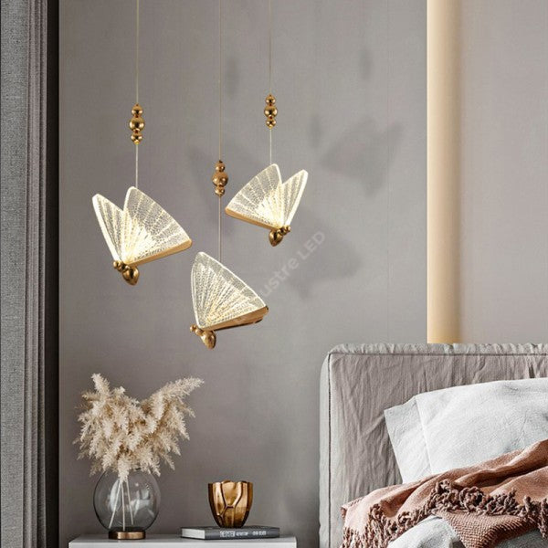 Lustra Led Luxury 3 Golden Butterflies Lighting Fixtures