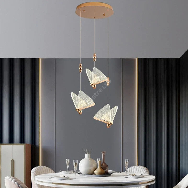 Lustra Led Luxury 3 Golden Butterflies Lighting Fixtures