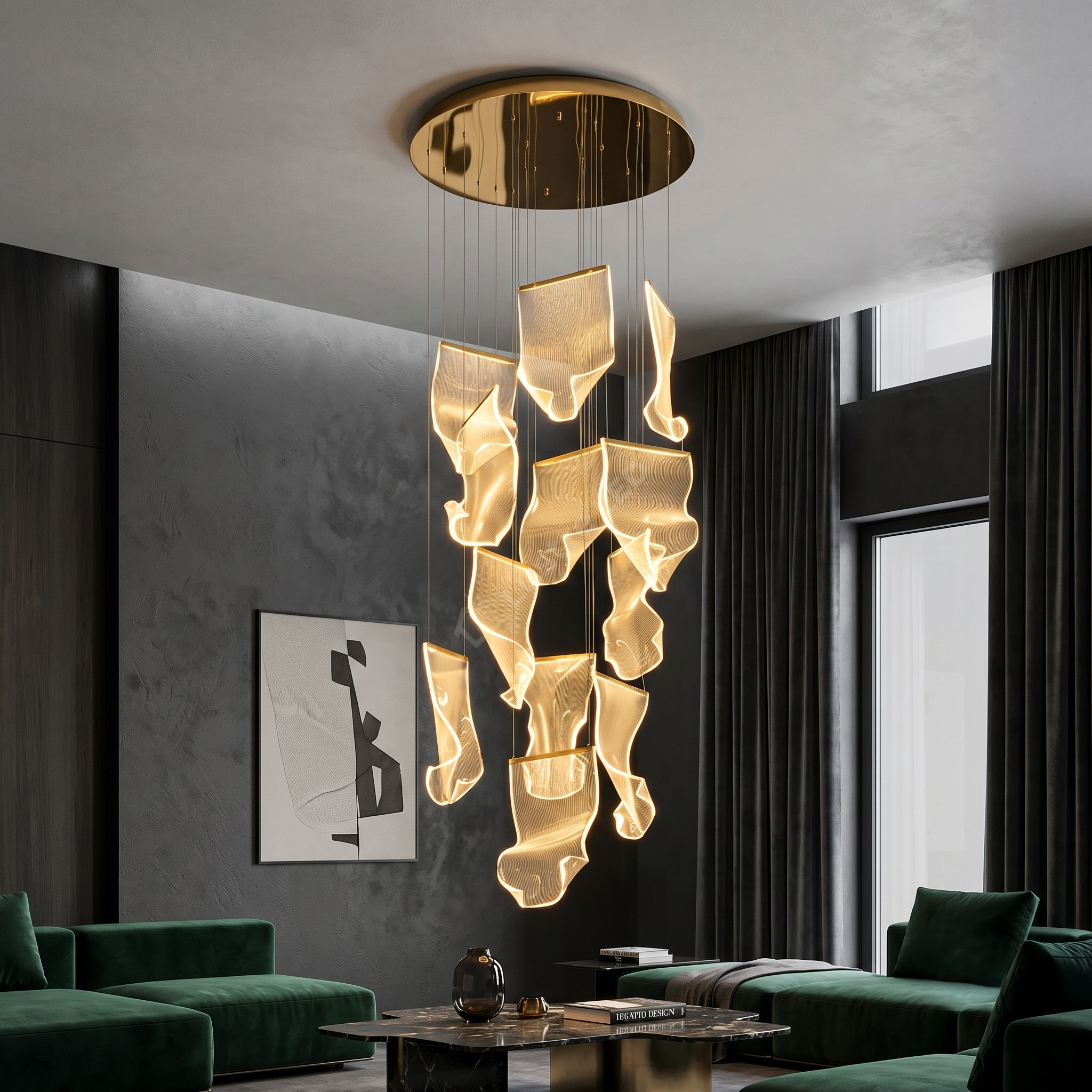 Lustra LED Luxury PAPER QUILL GOLD 12Elemente Echivalent 300W Telecomanda