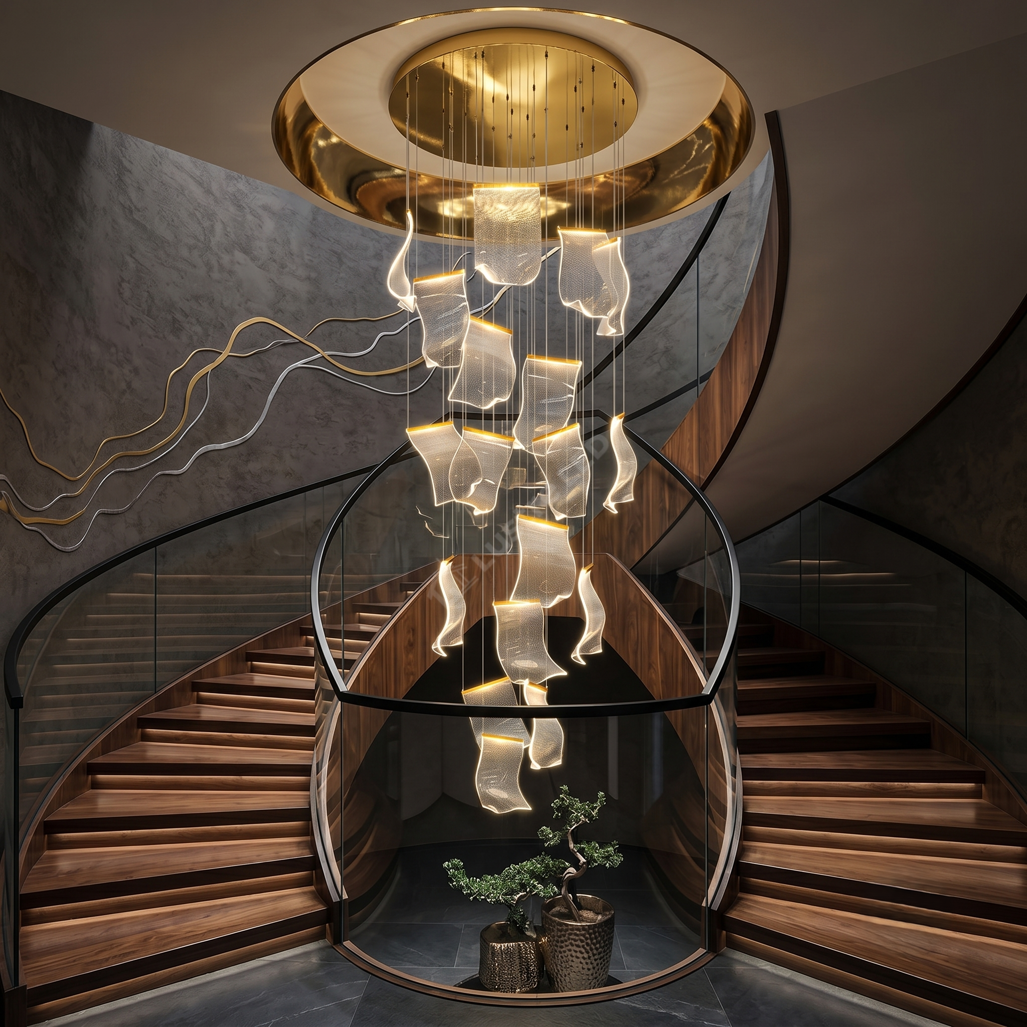 Lustra LED Luxury PAPER QUILL GOLD 18Elemente Echivalent 350W Telecomanda
