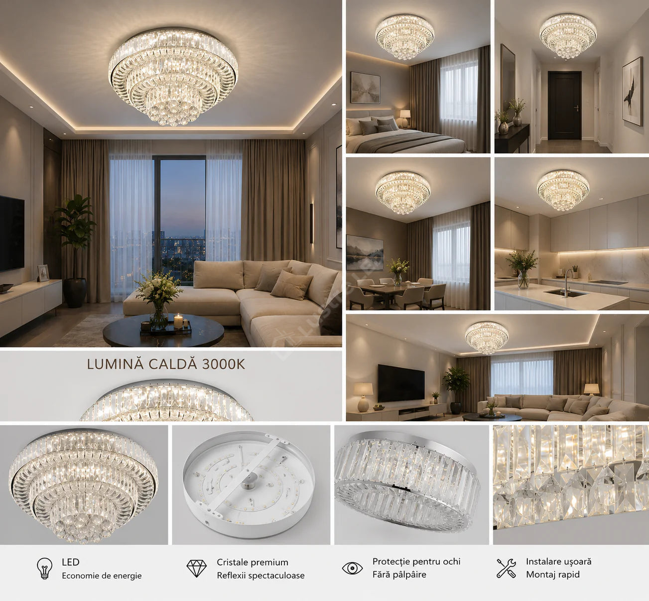 Lustra LED Maxi Klyra CRISTAL Echivalent 600W Telecomanda