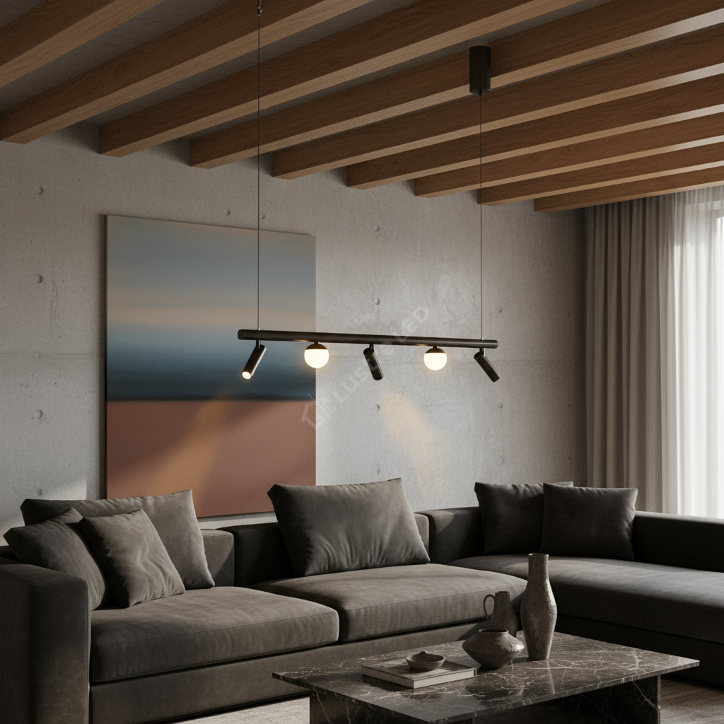 Lustra LED MELI Black Abajur cu 3 Spoturi Reglabile 80cm 1900lm 4000K