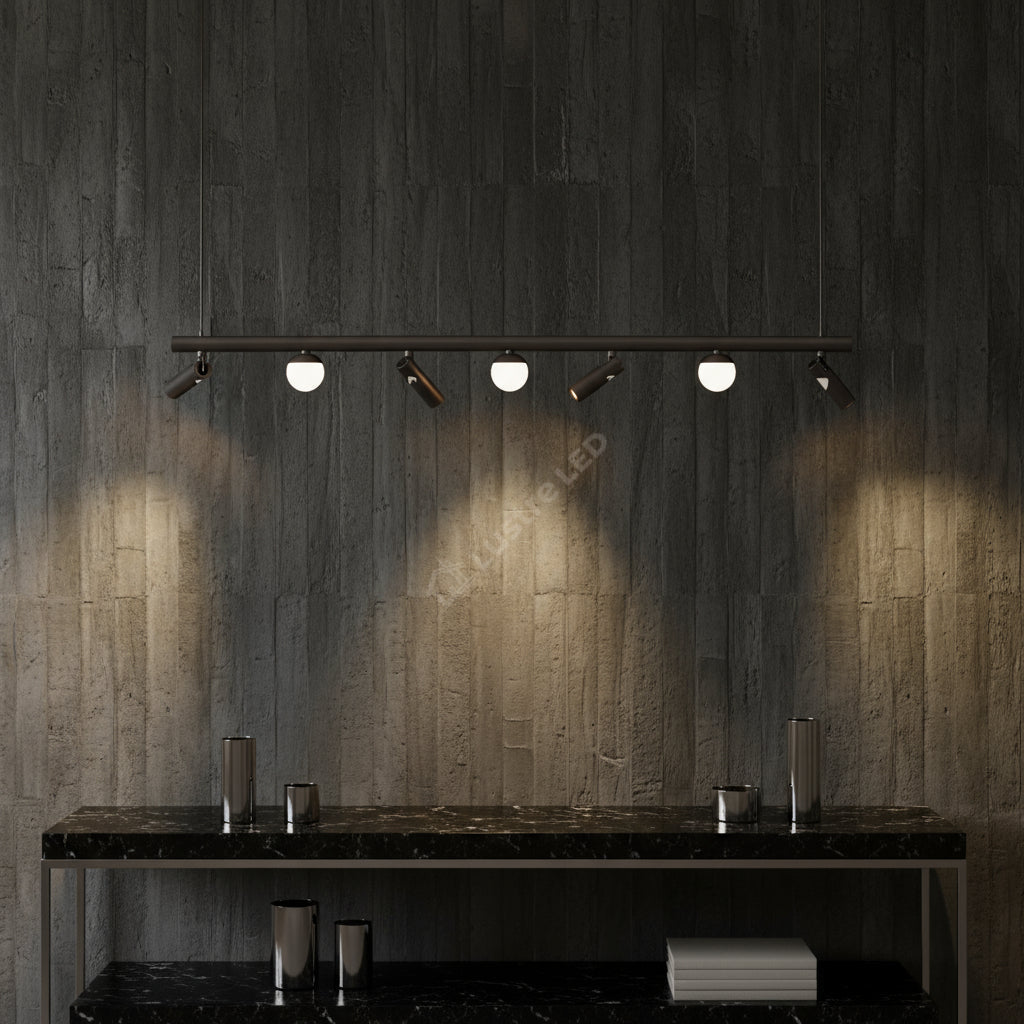 Lustra LED MELI Black Abajur cu 4 Spoturi Reglabile 110cm 2700lm 4000K