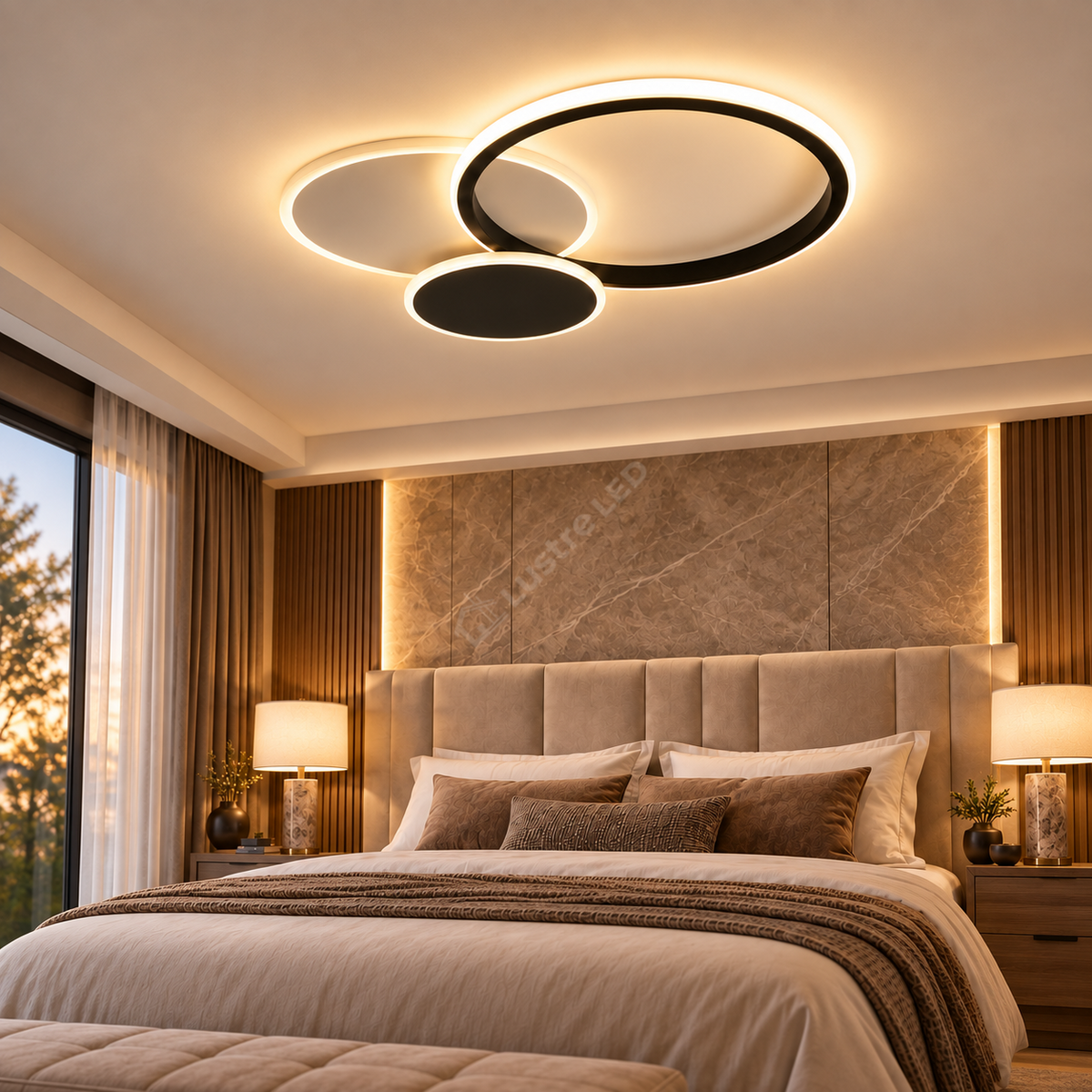 Lustra LED Mendy Black & White Round Echivalent 250W Telecomanda