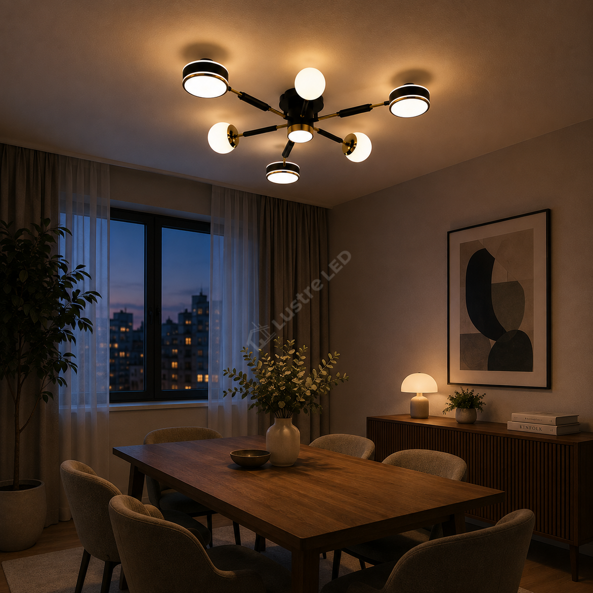 Lustra LED Mini Fenora Black Echivalent 300W Telecomanda
