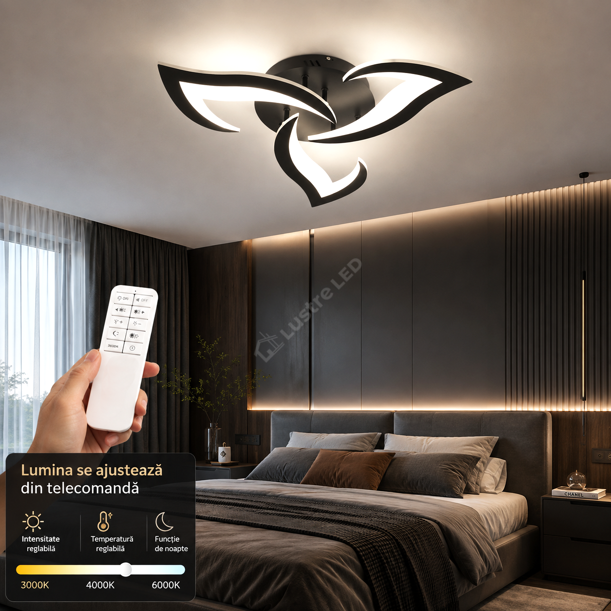 Lustra LED Mini Narcisse Black Echivalent 250W Telecomanda