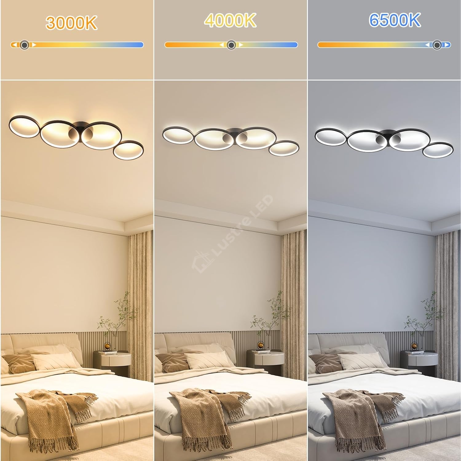 Lustra LED Modern Black 4 Rings Echivalent 600W Telecomanda NEAGRA / 88CM / MINIMALIST DESIGN Lighting Fixtures
