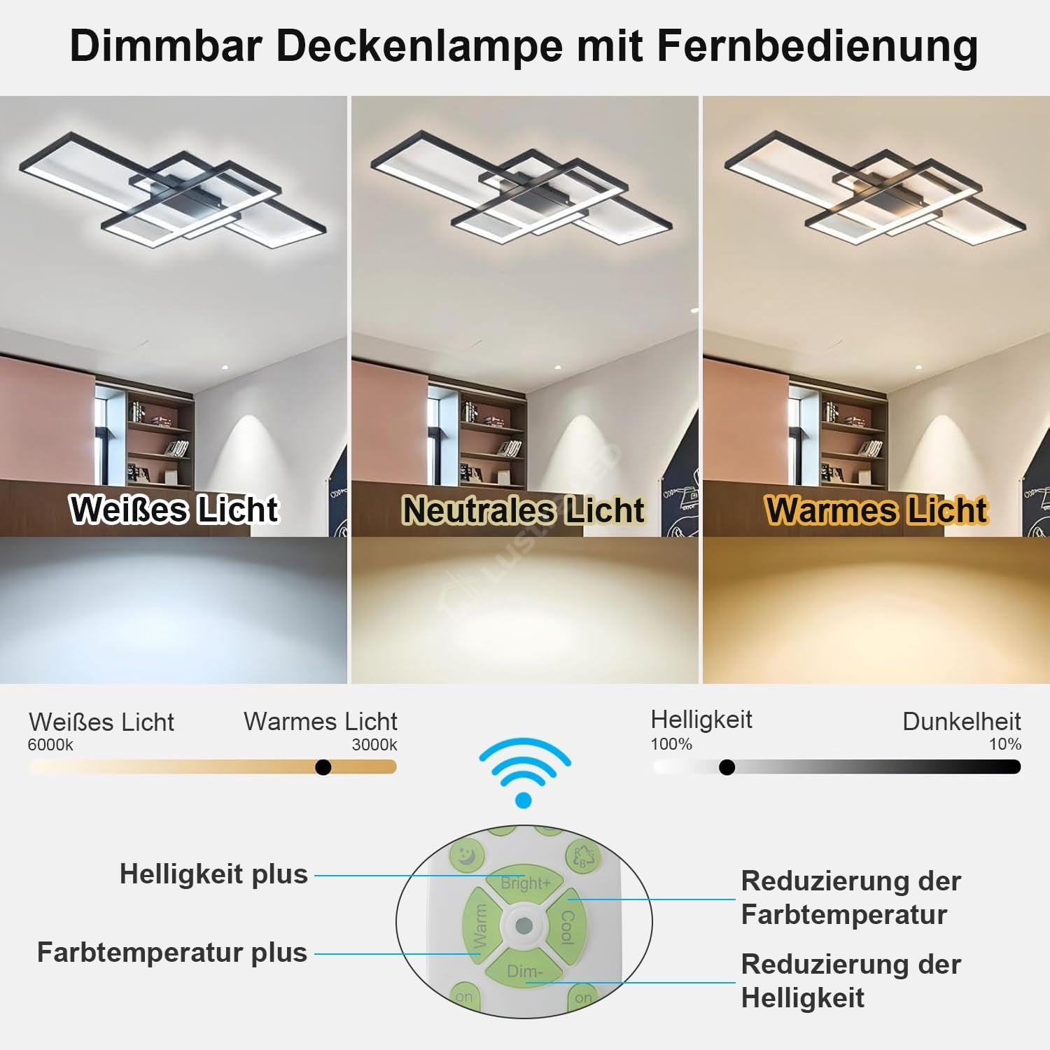 Lustra LED Modern Black Rectangle Echivalent 800W Telecomanda NEAGRA / 100CM / MINIMALIST DESIGN Lighting Fixtures