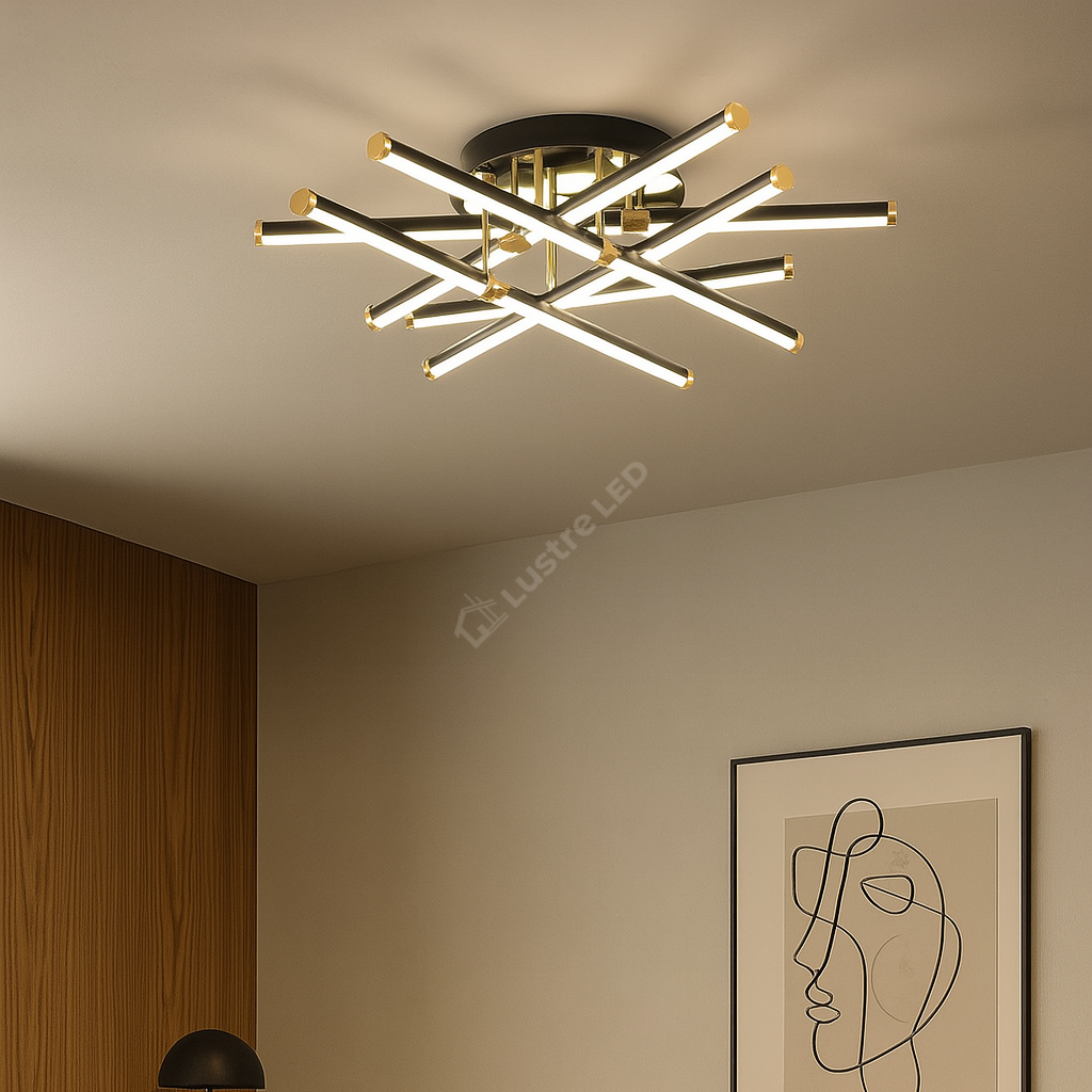 Lustra LED 6 LINES Design Round 9802/6 Negru si Auriu / 70CM / MINIMALIST DESIGN Lighting Fixtures