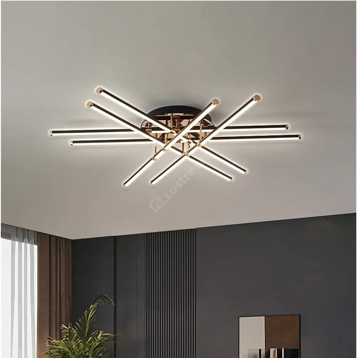 Lustra LED 6 LINES Design Round 9802/6 Negru si Auriu / 70CM / MINIMALIST DESIGN Lighting Fixtures