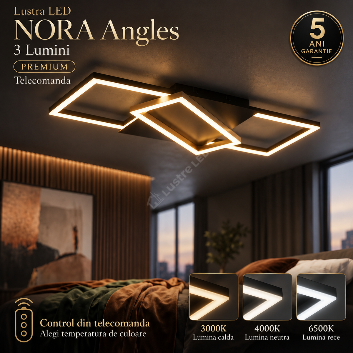 Lustra LED NORA Angles 3 Lumini PREMIUM Telecomanda