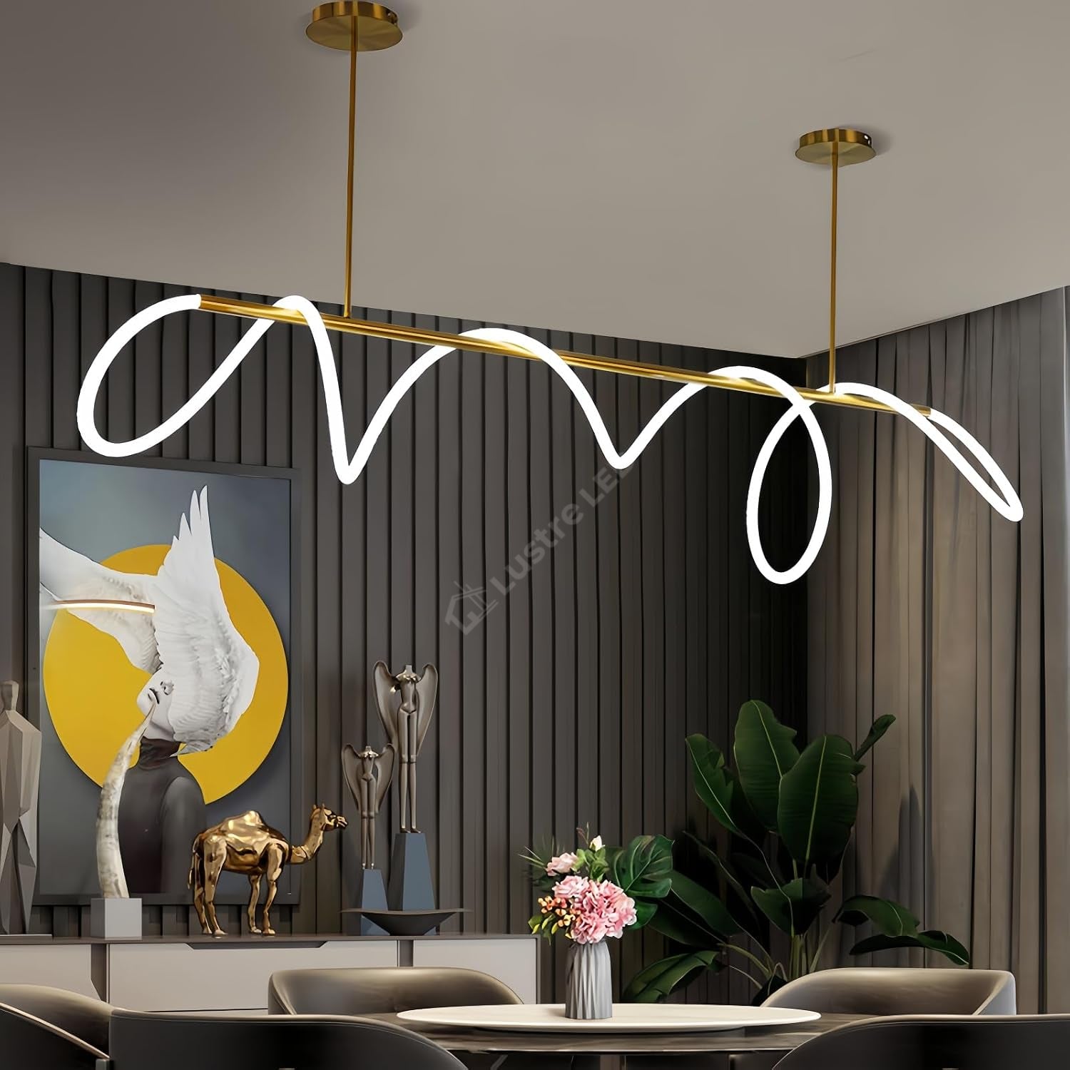 Lustra LED Nordic Golden Tube Liniar Echivalent 350W Telecomanda