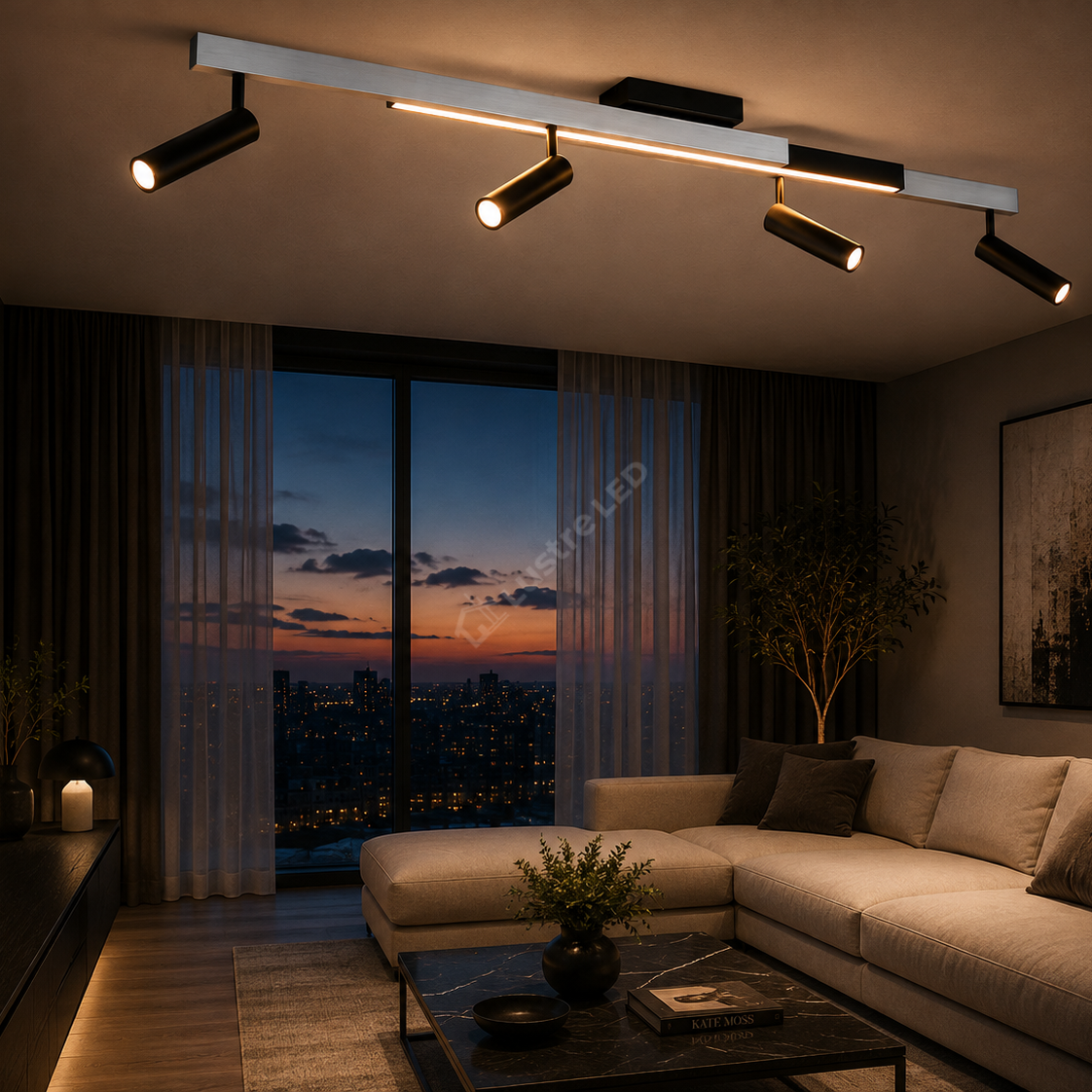 Lustra LED Premium cu 4 Spoturi pe Sina ZENO Silver Telecomanda