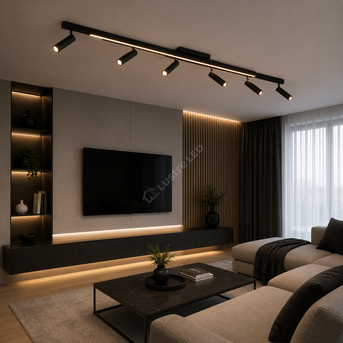 Lustra LED Premium cu 6 Spoturi pe Sina ZENO Black Telecomanda