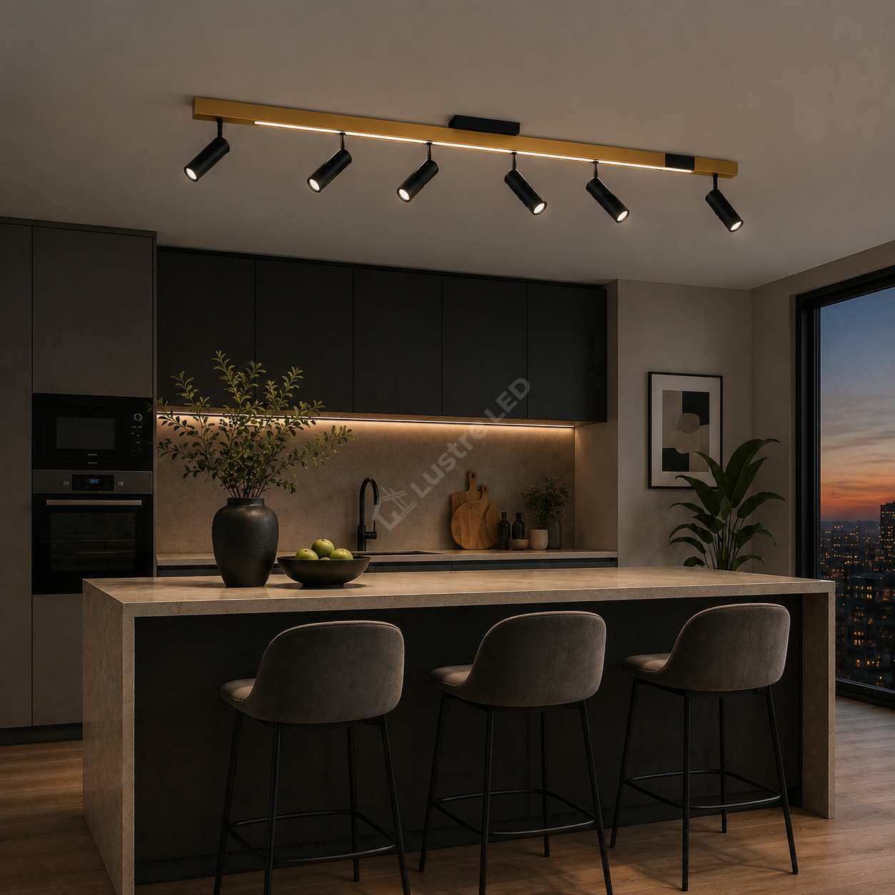Lustra LED Premium cu 6 Spoturi pe Sina ZENO Gold Telecomanda